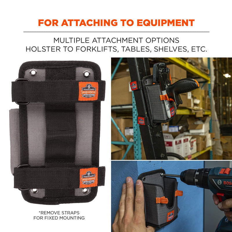 Ergodyne Squids 5543 Barcode Scanner Holder Equipment Mount for Gun Grip Mobile Computers, Handheld Bar Code Scanners, Fastener Straps to Attach to Forklift Gray Large L