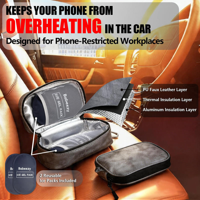 Keep Your Phone Safe from Extreme Heat Car Phone Cooling Bag Grey | Includes 2 Reusable Ice Packs, Fits All Phones, Keep Your Phone From Overheating in Hot Car, iPhone Cooling Case for Car Grey Upgraded