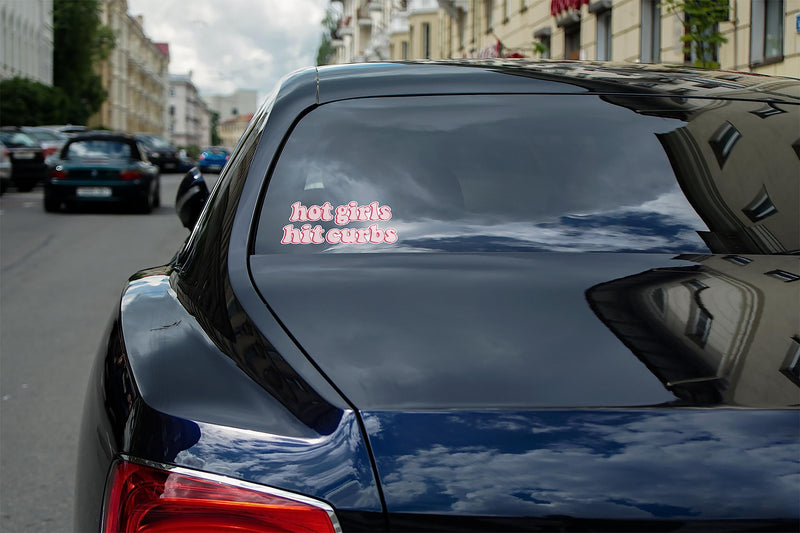 HADATKA1921 Hot Girls Hit Curbs Bumper Sticker, Vinyl Waterproof for Car Truck, Gifts Idea Meme for GenZ Ladies Driver, Size 7.5x3.75 Inches (NEW010523)