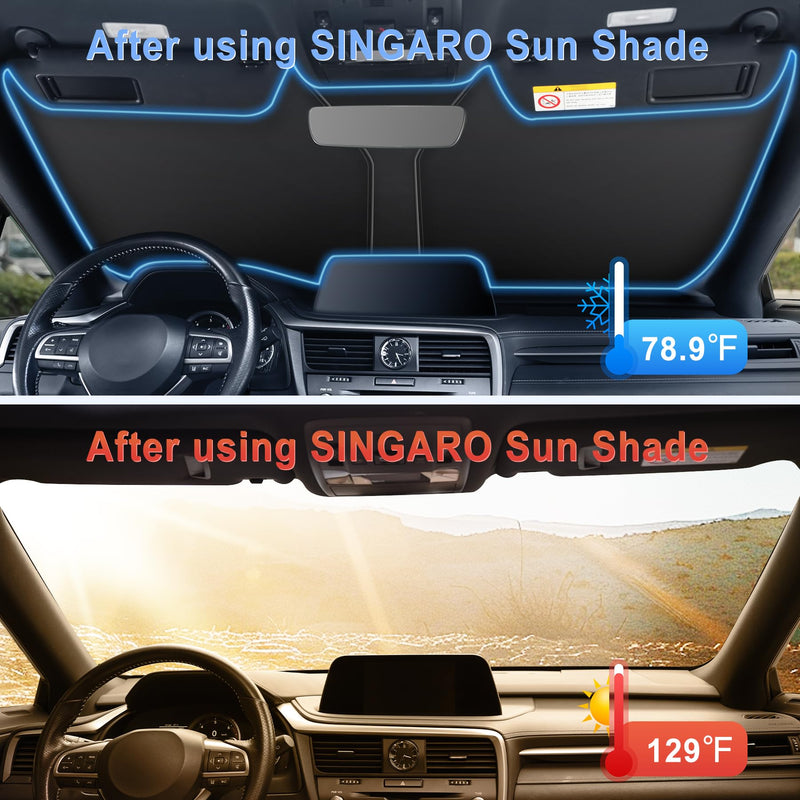SINGARO 300T Universal Car Windshield Sun Shade, Foldable Reflective for Windshield & Window Shades with Overlapping Design, Car Interior Accessories (55" L x 26.7" W) Standard