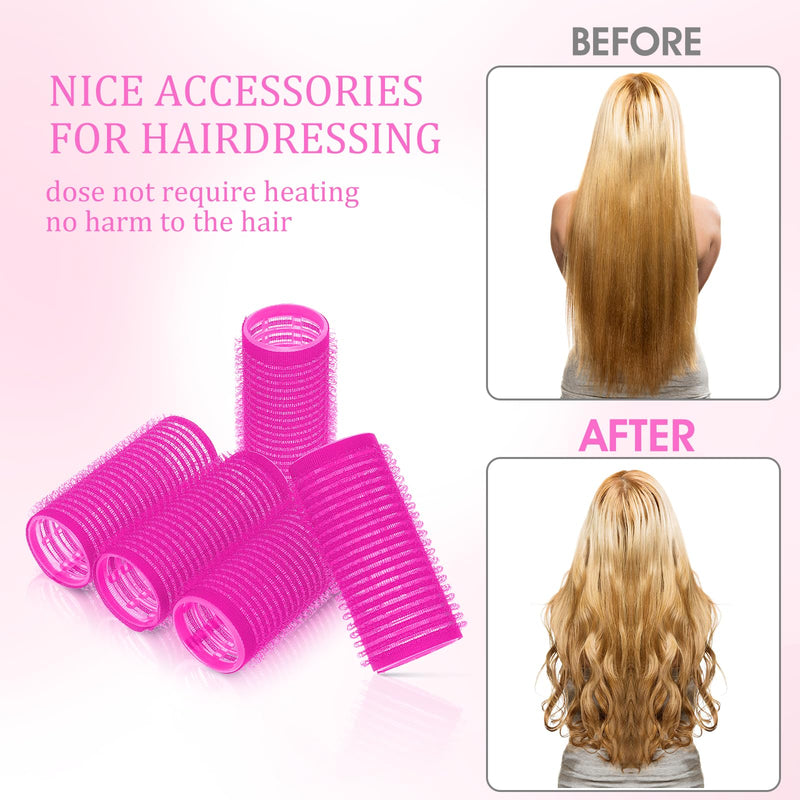  [AUSTRALIA] - 18Pcs Self Grip Hair Rollers with Small Comb Heatless Curler Pro Salon DIY Hairdressing Curlers Tools for Long Medium Short Hair Rose Red