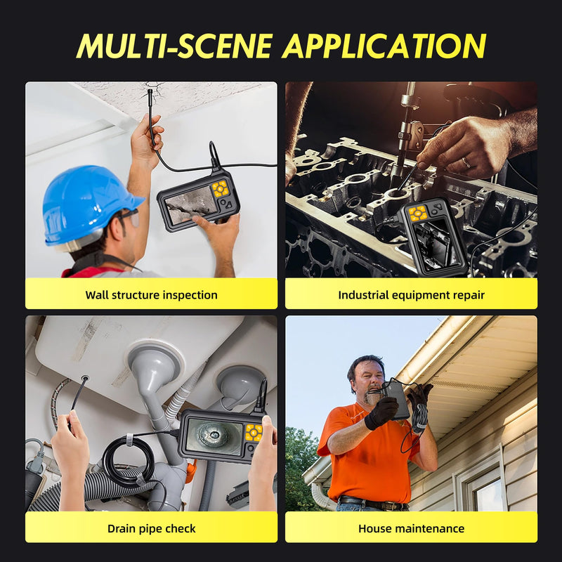 Industrial Borescope Camera with Lighting, 4.3" Borescope, 1080P HD Inspection Camera, 8 LED Lights, 16.4FT Semi-Rigid Cable, IP67 Waterproof Endoscope, Used for Pipes, Automobiles, Sewer Orange