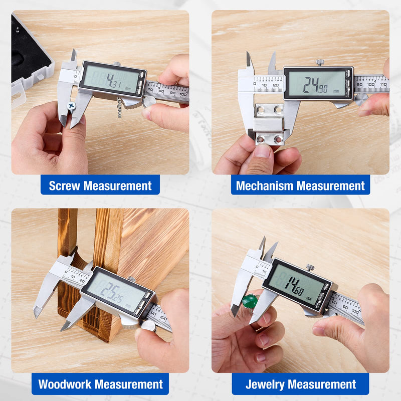 Electronic Digital Caliper 6", Professional Precision Micrometer Calipers, ±0.001"/0.02mm Accuracy, Large LCD Display, Stainless Steel Diameter Measuring for Woodworkers/Jewelers/DIY Projects 6inch