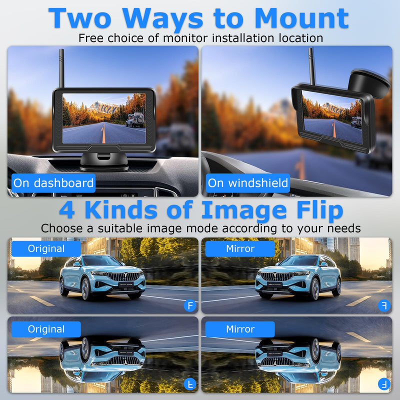 【Stable Image】 1080P Wireless Back Up Camera Systems for Car 5'' Backup Camera for Car 6 LED License Plate Rear View Reverse Camera Truck Trailer RV Pickup Minivan DIY Guide Lines Waterproof