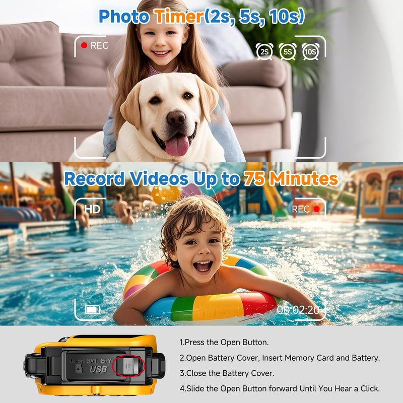 Underwater Floating Digital Camera – 48MP HD Bare-Body Waterproof Camera, No Case Needed for Underwater Fun & Childhood Memories (Orange) Orange