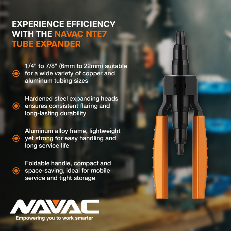 NAVAC NTE7 Manual Tubing Expander | Foldable Swaging Tool | Copper Tubing 3/8", 1/2", 5/8", 3/4", 7/8" OD | 1 Year Warranty