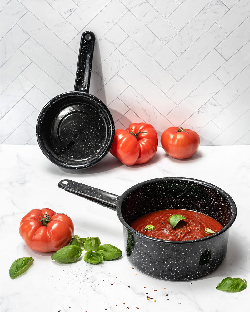 Granite Ware Saucepan, 1 and 2 Qt - Speckled Black, Set of 2 1-Quart & 2-Quart 1 qt & 2 qt Open Saucepan Set