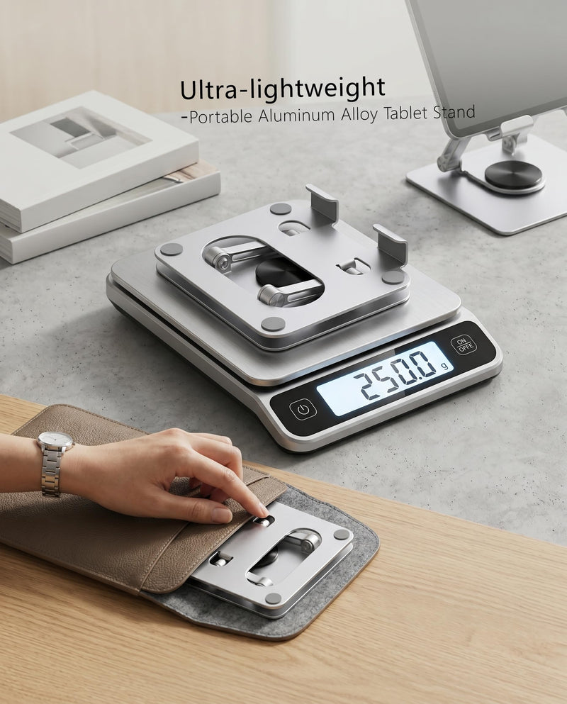 Rotating Foldable Tablet and Phone Stand Holder, Silver, Desktop Use | 360 Degree Rotation, Foldable, Stepless Angle/Height Adjustment, Heat Dissipation, Compatible with Devices from Approx. 4.7