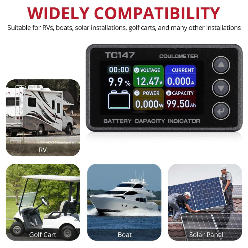 BINTA 0-50A Small Battery Monitor Shunt Voltmeter Ammeter for Lifepo4 Lithium, Backlight Waterproof Battery Meter for Auto Car RV Motorhome Golf Cart Portable Power Systems