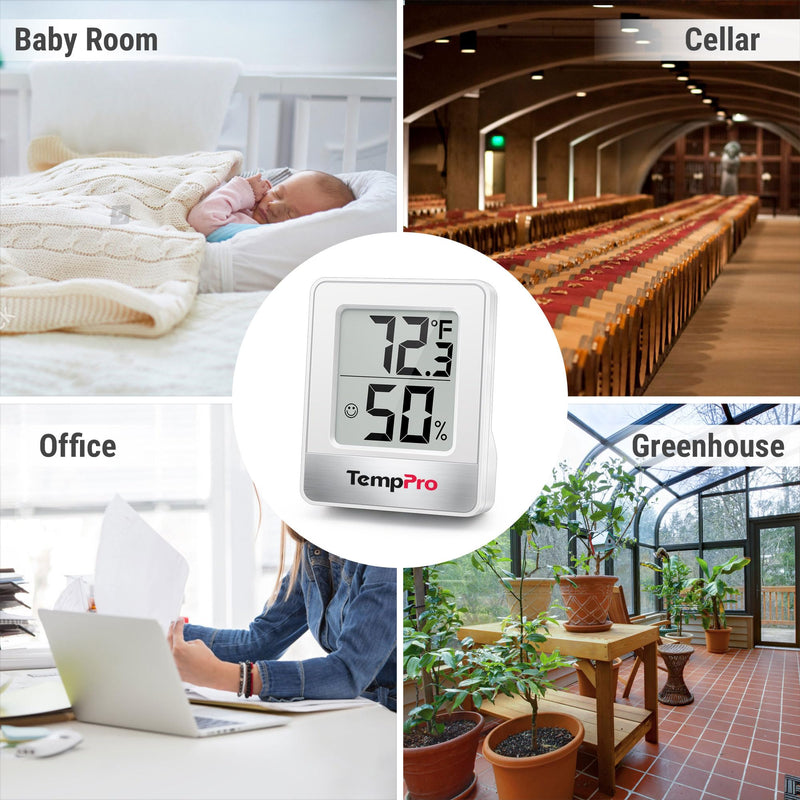 TempPro TP49 4 Pieces Digital Hygrometer Indoor Thermometer Humidity Meter Mini Hygrometer Thermometer with Temperature and Humidity Monitor Room Thermometer (Previously ThermoPro) Oyster White