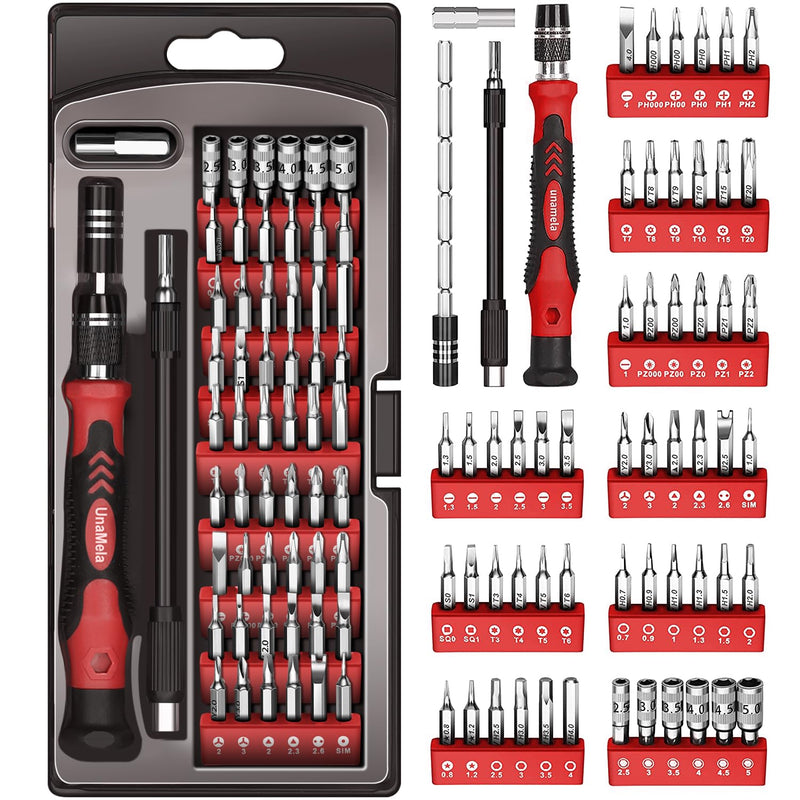 UnaMela Electronics Precision Screwdriver Set: 61 in 1 Small Magnetic Repair Tool Kit Mini Screw Driver with Case for Computer, Laptop, PC, Camera, iPhone, Tablet, Xbox, PS4 Controller, Glasses Red