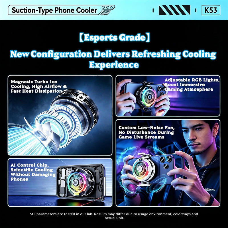 Magnetic Phone Cooler for Gaming, RGB Semiconductor Cooling Fan for iPhone and Android Phones, Portable Mobile Phone Radiator with 3 Cooling Modes, Quiet Cooling Fan for Gaming (Black) Black