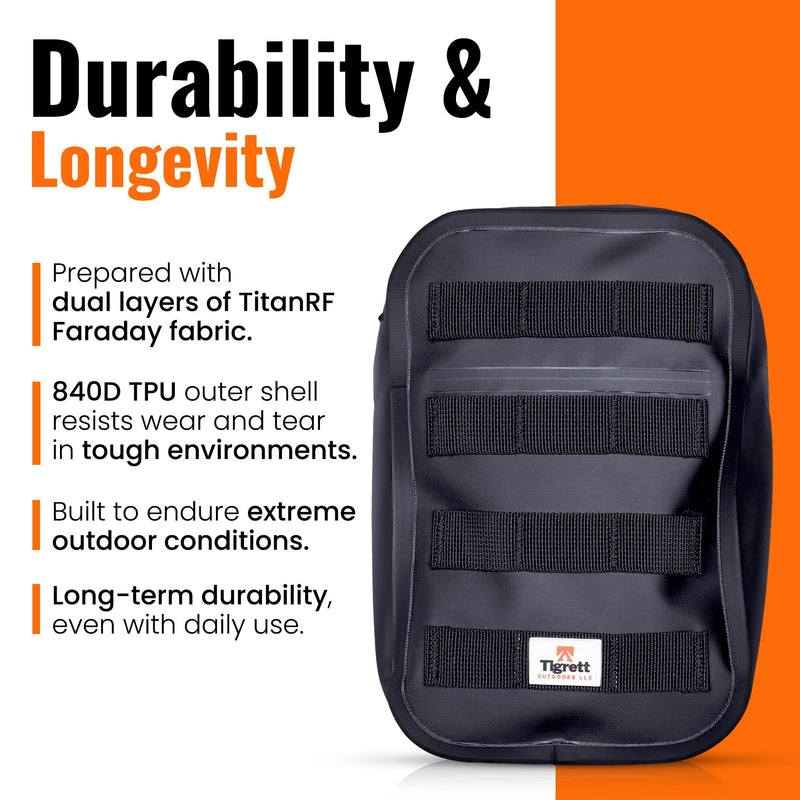 Tigrett Outdoors Dry Shield Faraday Bag – Waterproof MOLLE Signal Blocking Bag for Electronics - Faraday Bags for Phones EMP Protection Against Hacking & Data Theft - (9.5x6x2.5 in) Medium (9.5" x 6" x 2.5")