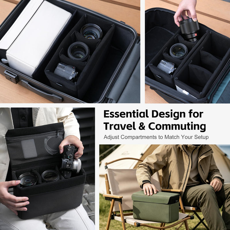 AMBITFUL D1 Cube Camera Insert, Medium/Large Padded Organizer with Dividers for Mirrorless DSLR, Black/Apricot (Green, M (5.2L)) Green M (5.2L)