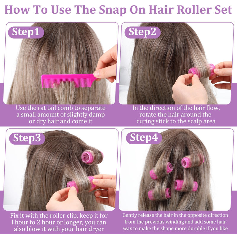 18pcs Self Grip Small Hair Curlers Set, Heatless Rollers Hair Curler Nylon Roller Set with Rat Tail Comb Hairdressing Tools for Women Salon Hairdressing Curlers Rollers(Light purple) Light purple