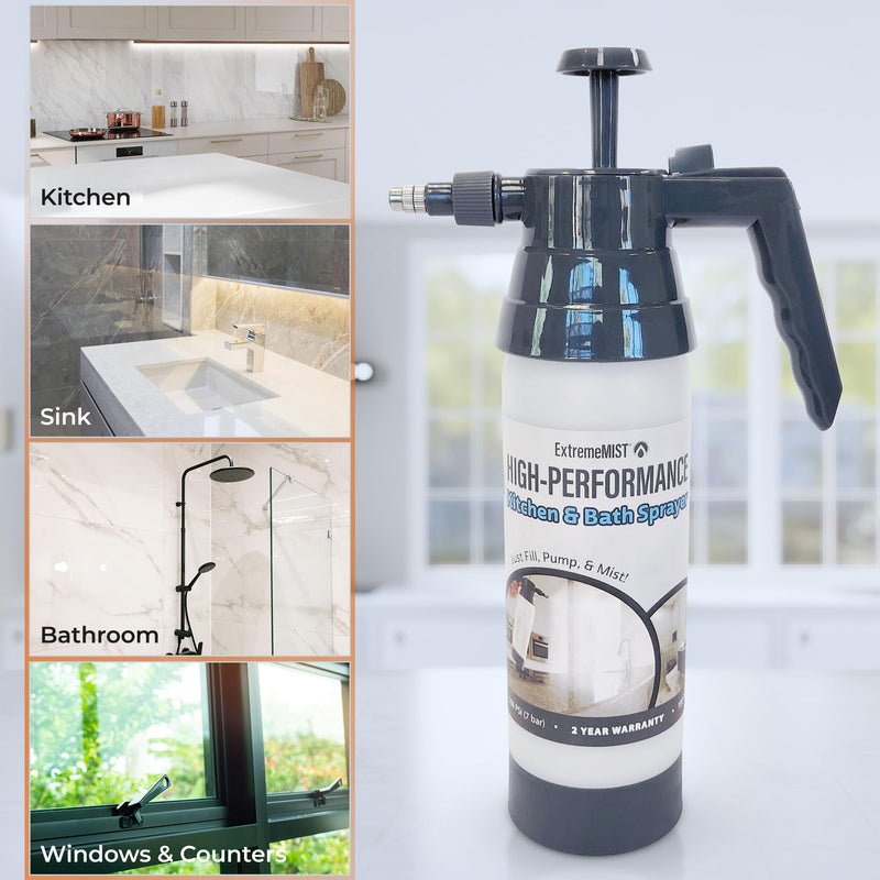ExtremeMist High-Performance Kitchen & Bath Sprayer | Refillable Pressurized Sprayer | Ultra-Fine Mister | Continuous Spray Bottle for Cleaning | High Pressure | 20 Oz Bottle