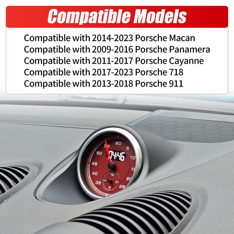 Car Clock Replacement dial Compatible with Porsche Cayenne 2011-2017 911 2012-2018 Macan 2014-2024 718 2016-2023 Panamera 2010-2016 Bordeaux Red Stopwatch Mounted Dashboard Old Style