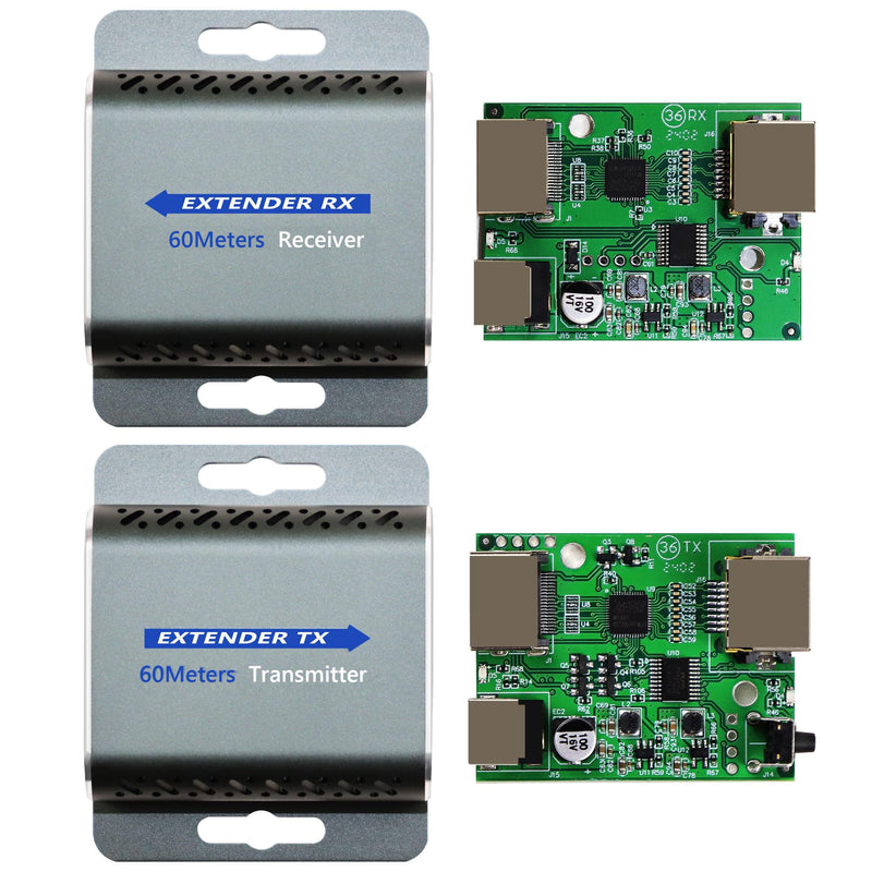 HDMI Extender Over Ethernet, HDMI Over cat6/cat5e, 1080P@60Hz up to 200FT HDMI to RJ45 Converter with POC & EDID Copy,by UTP Cat5e/6/7 OFC Cable, Plug and Play with 5V Power Adapter HD EXTENDER 60M