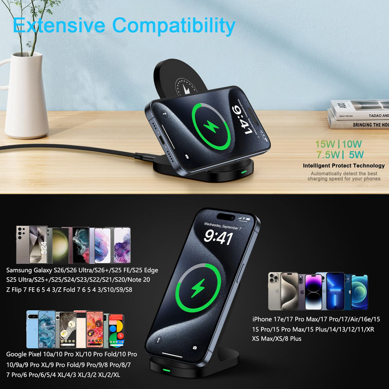 Wireless Charger Fast Charging Stand for Moto G Stylus 5G 2026/G Power 2025 | 2024,Edge 2026 2025 2024 2023/Edge 70 Ultra 60 Pro/Razr/Razr 60 Pro/X70 Air/X50 Ultra/X40,15W Android Wireless Phone Charger Black