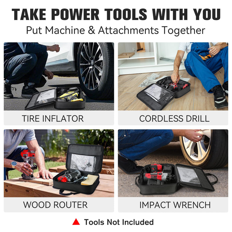 AVID POWER Tool Bag, 12 Inch Tool Storage Carrying Case, Suitable for Cordless Drill, Tire Inflator, Impact Wrench, Soft Canvas Power Tool Pouch with Mesh Dividers & Double Zipper