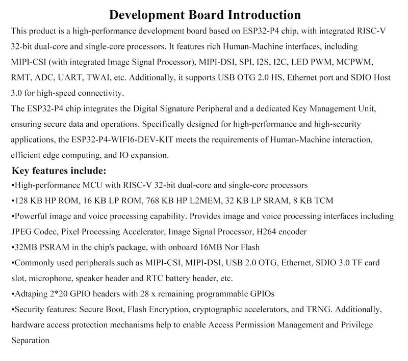 AI ESP32-P4-WIFI6-DEV-KIT Development Board, Based On ESP32-P4 and ESP32-C6, Supports Wi-Fi 6 and Bluetooth 5 / BLE 5, Rich Human-Machine Interfaces, Supports AI Speech Interaction, with Speaker
