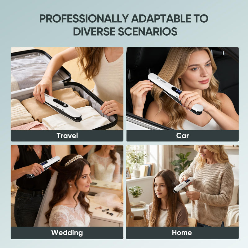 Mini Cordless Hair Straighteners and Curler,5000mAh Rechargeable Travel Straighteners Cordless with LED Display,2 in 1 Portable Flat Iron Hair Straightener 3 Temp Levels for Fine to Thick Hair(White) White
