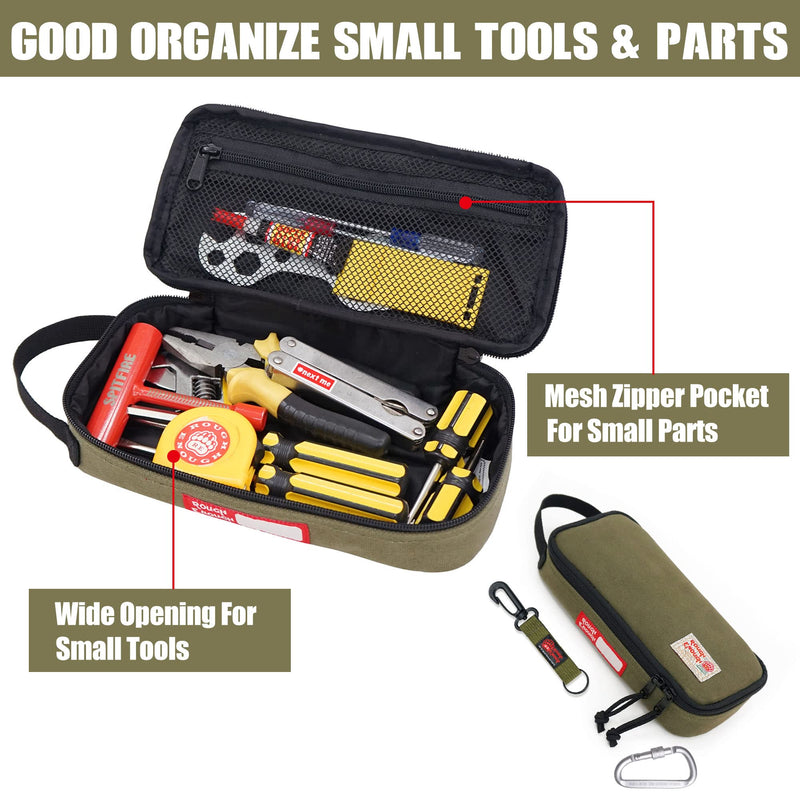 Rough Enough Small Tool Bag Pouch Box EDC Organizer Storage Case for Accessories with Zipper Portable Handle Army Green