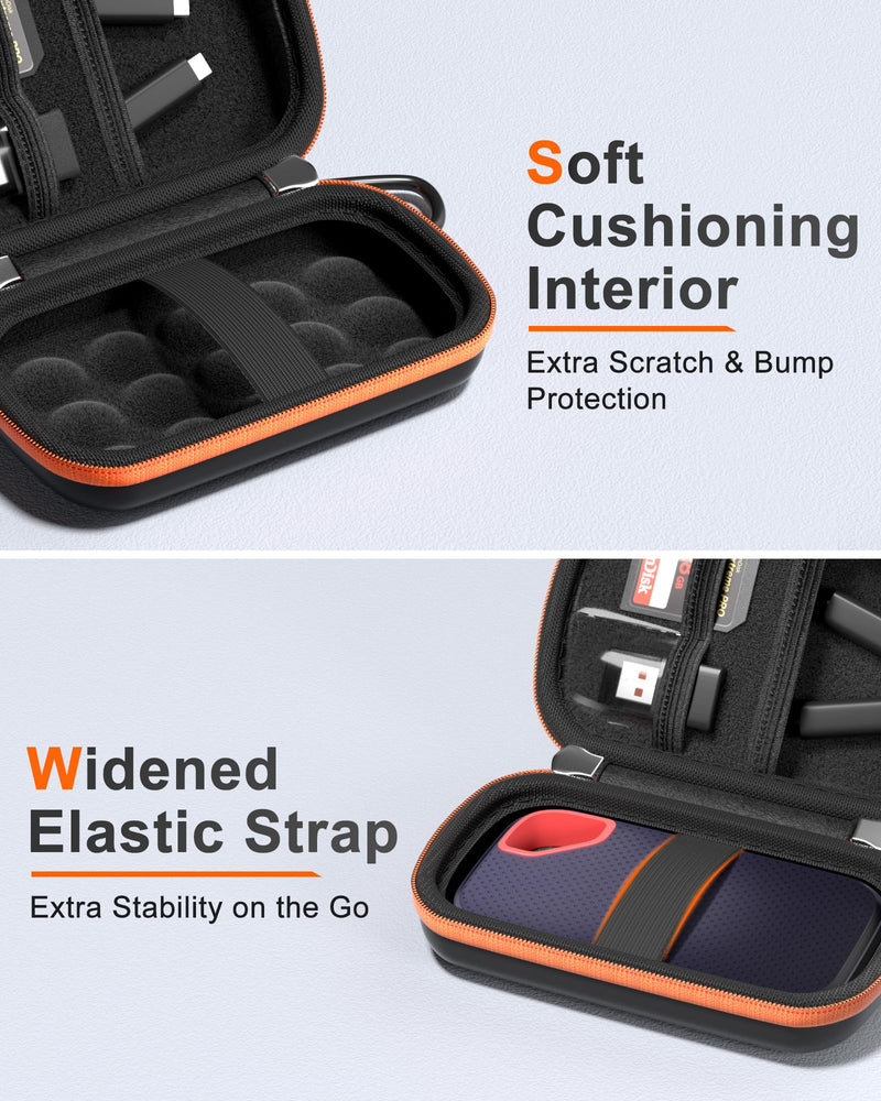 ProCase Hard Case for SanDisk Extreme Portable SSD V3 New Model SDSSDE70 | EVA Shockproof Travel Carrying Case with 2 SD Card Slots & Mesh Pocket, Fits 1TB 2TB 4TB, Hard Drive Case, Orange Black