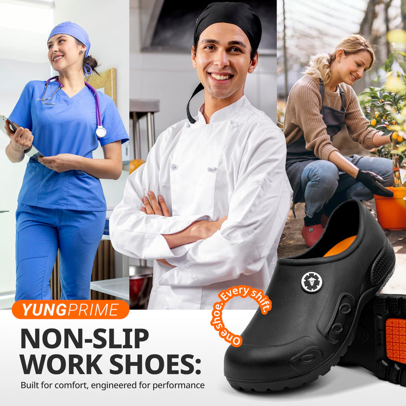 YUNGPRIME Men's and Women's Slip-Resistant Work Shoes - Nursing - Chef Shoes 8-8.5 Wide Women/6-6.5 Wide Men Black