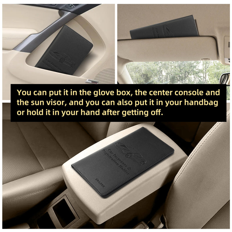 Car Registration and Insurance Holder Glove Box Folder-Premium PU Leather Car Document Wallet Driver's License, Cards and Other Essentials (Black) black