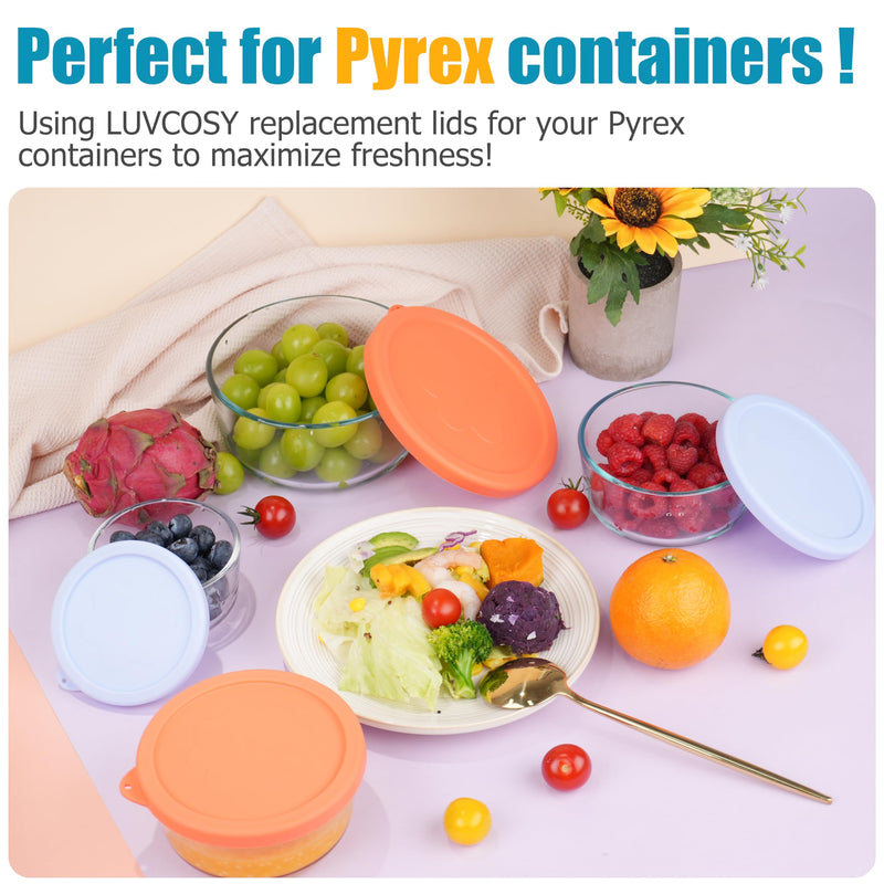 LUVCOSY 1 Cup 2 Cup 4 Cup Round Silicone Replacement Lids for Pyrex 7202-PC, 7200-PC, 7201-PC Glass Bowls, 6 Pack, Microwave & Dishwasher & Freezer Safe (Container not Included) 1 Cup + 2 Cup + 4 Cup - 6 Pack