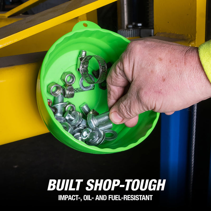 OEMTOOLS 25115 Green Magnetic Nut Cups, 2 Pack, Each Curved Magnetic Parts Tray Holds Up to 5 Pounds, Attaches To Metal Surfaces, Multi-Use Nuts And Bolts Organizer Set Made From Durable ABS Plastic Green 2 Pack