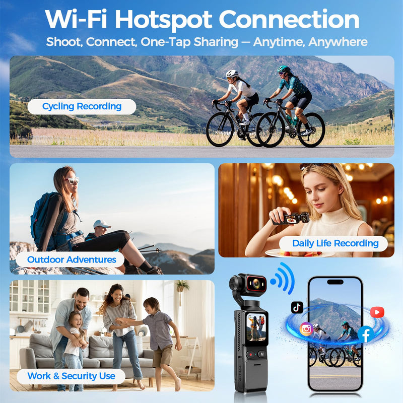 4K Vlogging Camera WiFi, 6-Axis Stabilization Handheld POV Camera with 32GB | Pocket Camera with 180° Rotating Lens, Touchscreen, Personal Body Camera for Travel, Vlog, Selfies, Sports & Daily