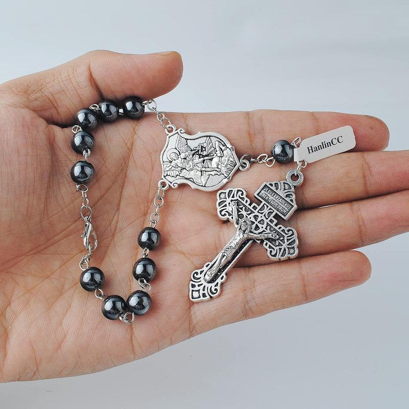 Saint Michael Evil Protection One Decade Catholic Rosary for Car or Truck Rearview Mirror-HanlinCC (Anti-Silver Car Rosary) Anti-silver Car Rosary
