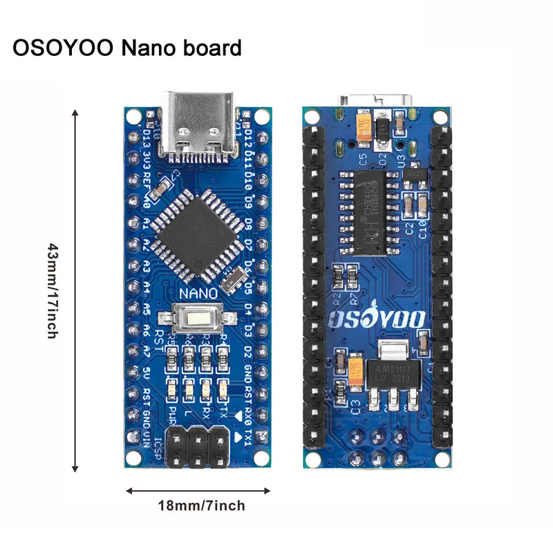 OSOYOO Nano Board with USB-C and Nano I O Shield,Breakout Board with GPIO Status LED