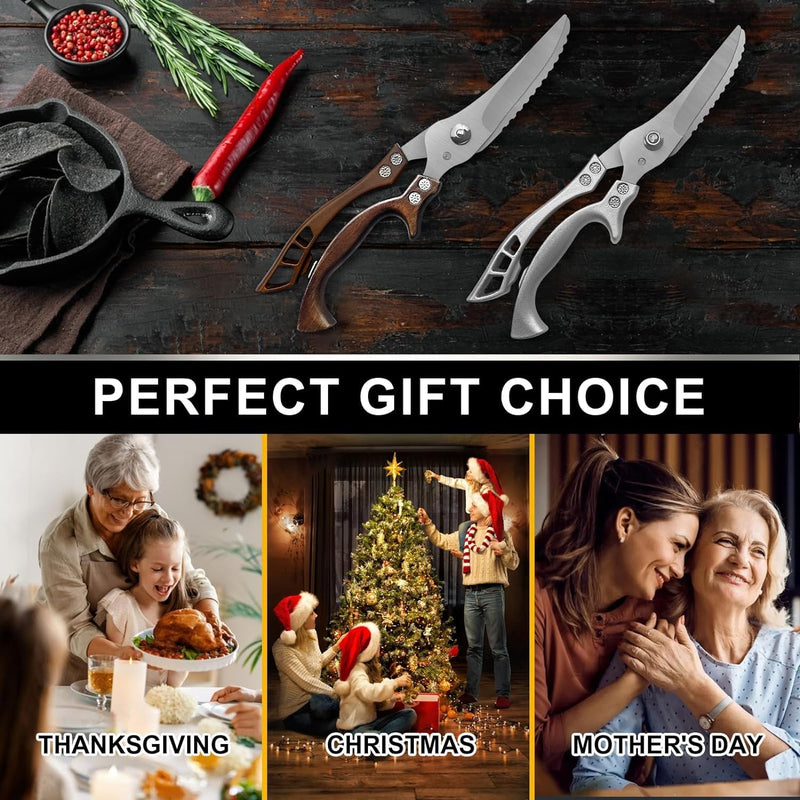 Kitchen Scissors, Poultry Shears Heavy Duty, Heavy Duty Kitchen Shears, Stainless Steel Poultry Scissors for Turkey, Chicken, Thanksgiving, Christmas Day Bronze01