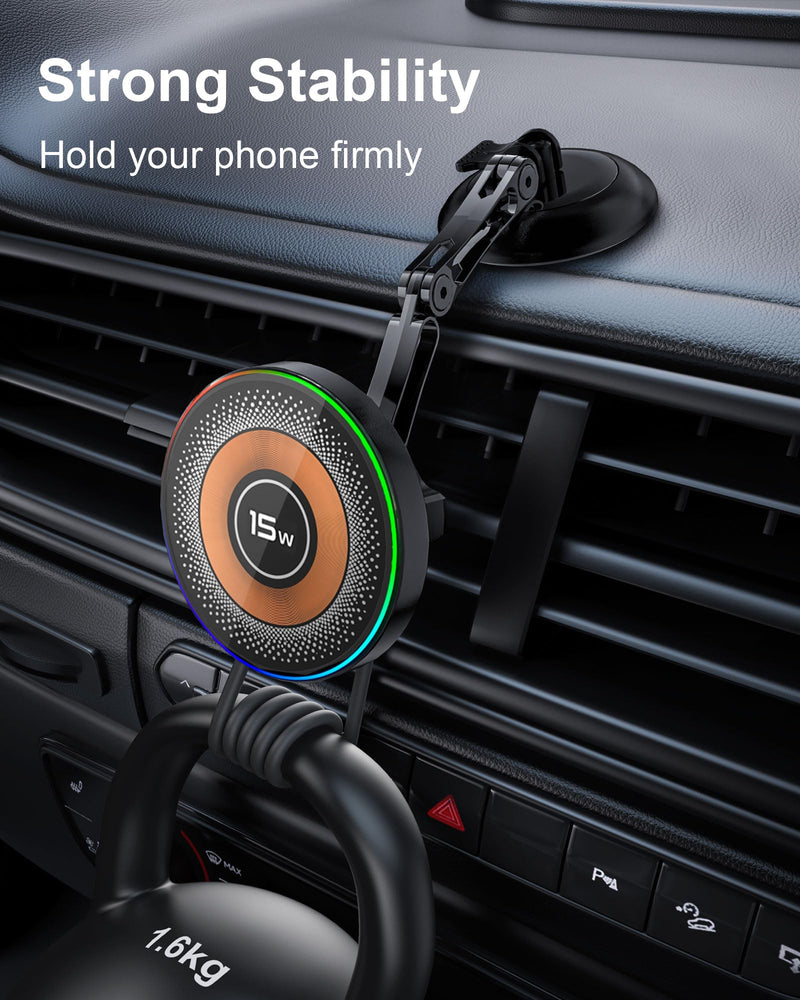 ZBF Magnetic Car Phone Holder, 15W for MagSafe Car Mount Charger(Fast Wireless Charging,Vacuum) 360°Adjustable Car Mount for Women Men iPhone 17-12 Upgraded 2-in-1 Model