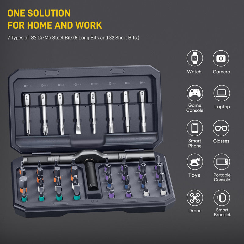  [AUSTRALIA] - 42 in 1 Magnetic Screwdriver, Screwdriver Set, Multi Bit Ratcheting Screwdriver Set with Storage Case Repair Tool Kit for Computer, Eyeglass, Bicycles, Watch, Ring Doorbell, Furniture and DIY Grey