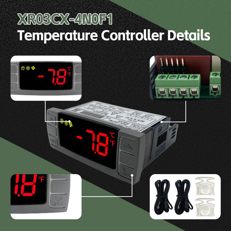 XR03CX-4N0F1 Temperature Controller with Sensor Probe, 120V Thermostat Controller Compatible with Dixell Temperature Controller Fit for Refrigerators/Freezer Replace # XR03CX, W0302186, XR03CX-4N1C0 XR03CX-4N0F1