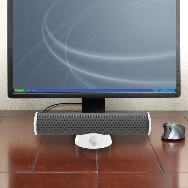 GOgroove SonaVERSE USB Speakers for Laptop Computer - USB Powered Mini Sound Bar with Clip-On Portable External Speaker Design for Monitor, One Cable for Digital Audio Input and Power (White) White