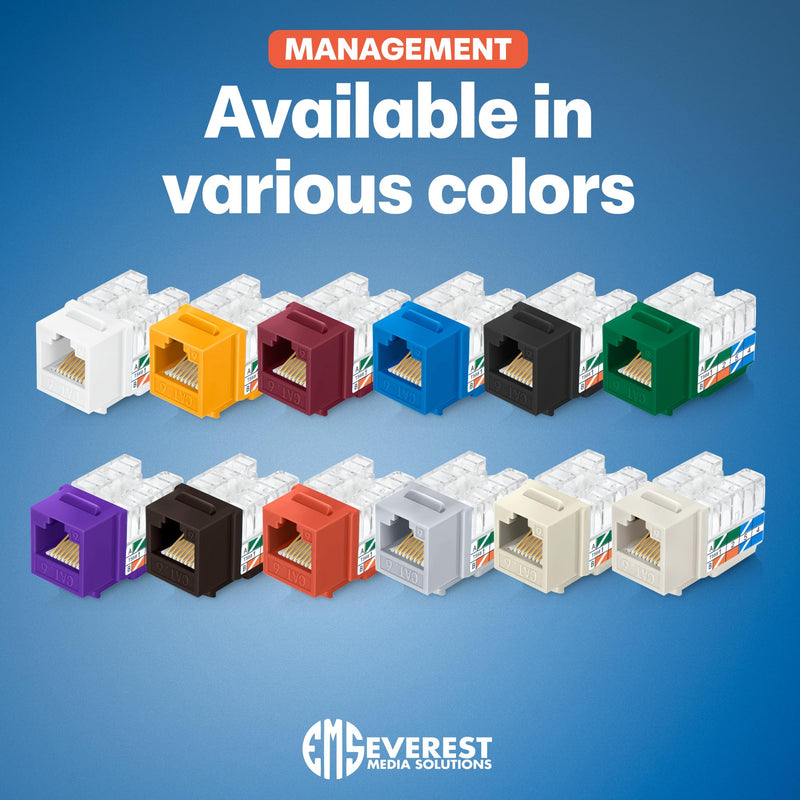 Everest 90 Degree RJ45 Cat6 Keystone Jacks Slim Profile 50-Pack Blue Quantity 50