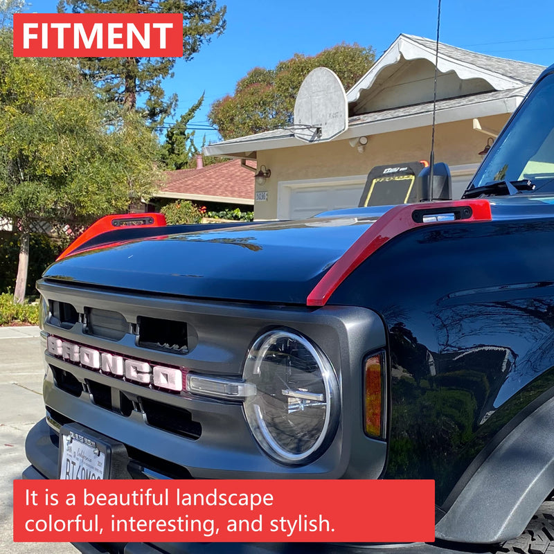 Hood Trail Sights Cover Trim for Ford Bronco 2/4 Door 2021 2022 2023 2024 2025 Accessories Engine Hood Hinge Covers Hood Side Release Handle Decoration Stickers Accessory, 1 Pair Red