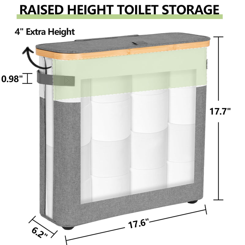 Extra Large Toilet Paper Storage Basket with Lid, 32.4L Toilet Paper Holder for Bathroom, Modern Neutral Style Holds 12–16 Rolls Waterproof & Sturdy with Leather Handles, Grayish White
