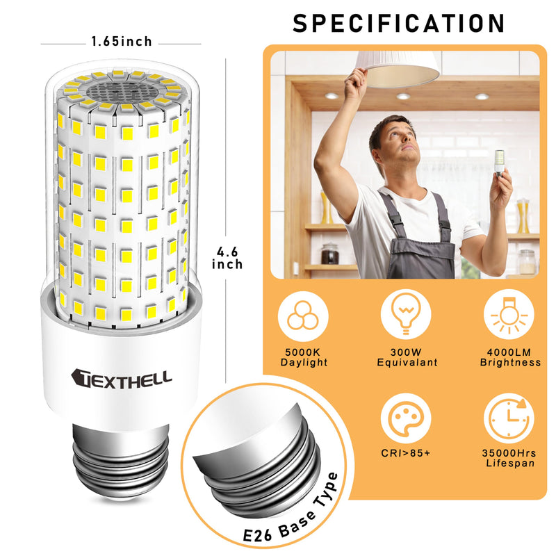 4pcs LED Corn Light Bulb 4000LM 300w Equivalent Super Bright Corn Bulb 5000K Cool Daylight White 20W LED Bulb E26/E27 Medium Base for Outdoor Indoor Home Bedroom Backyard LED Corn Light Bulb 4PC 20W E26-5000K