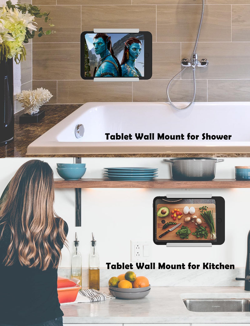 Wall Mount for ipad Tablet Wall Holder Compatible with Kindle/E-Reader Phone Wall Mount Fit for Use in Kitchen/Bathroom/Study Room (White) White