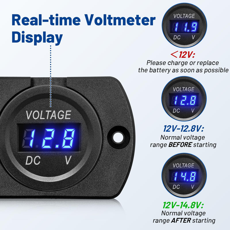 Anina Car Voltmeter Gauge Monitor with LED Digital Display 12-24V Panel Mount Voltage Meter Compatible with Cars Trucks Motors RVs ATVs UTVs Marine Boats