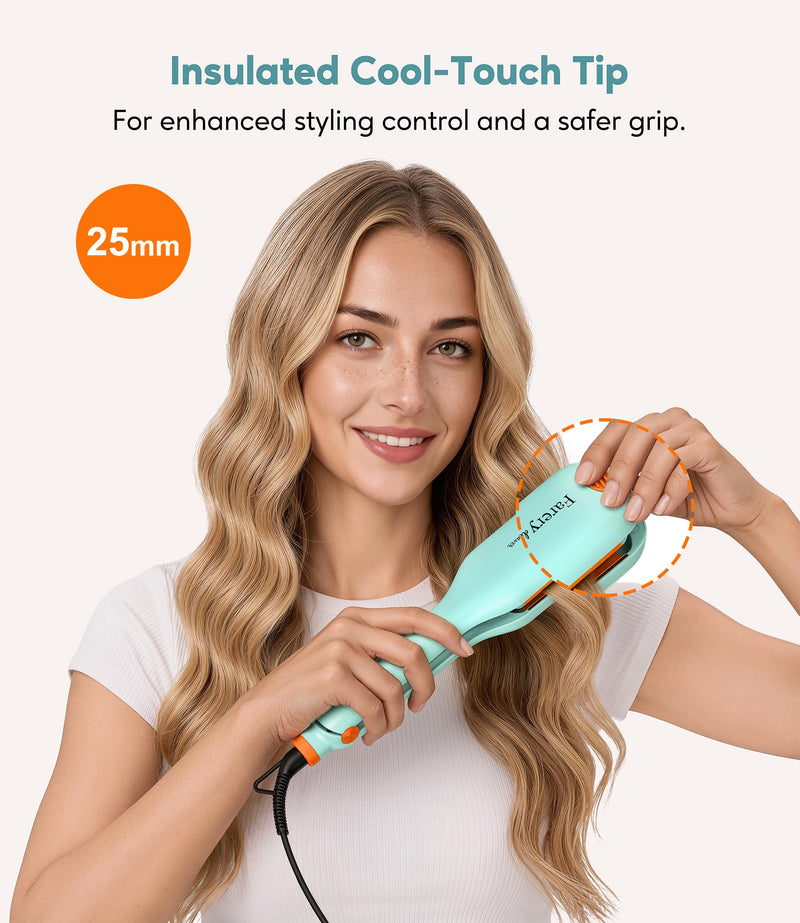 Farery 25MM Hair Waver – Deep Wave Curling Iron with Ionic Technology, Full-Wrap Anti-Scald Design, 3 Even-Heat Barrel, Low Skill Hairstyling, 360° Swivel Cord for Safe & Effortless Beach Waves