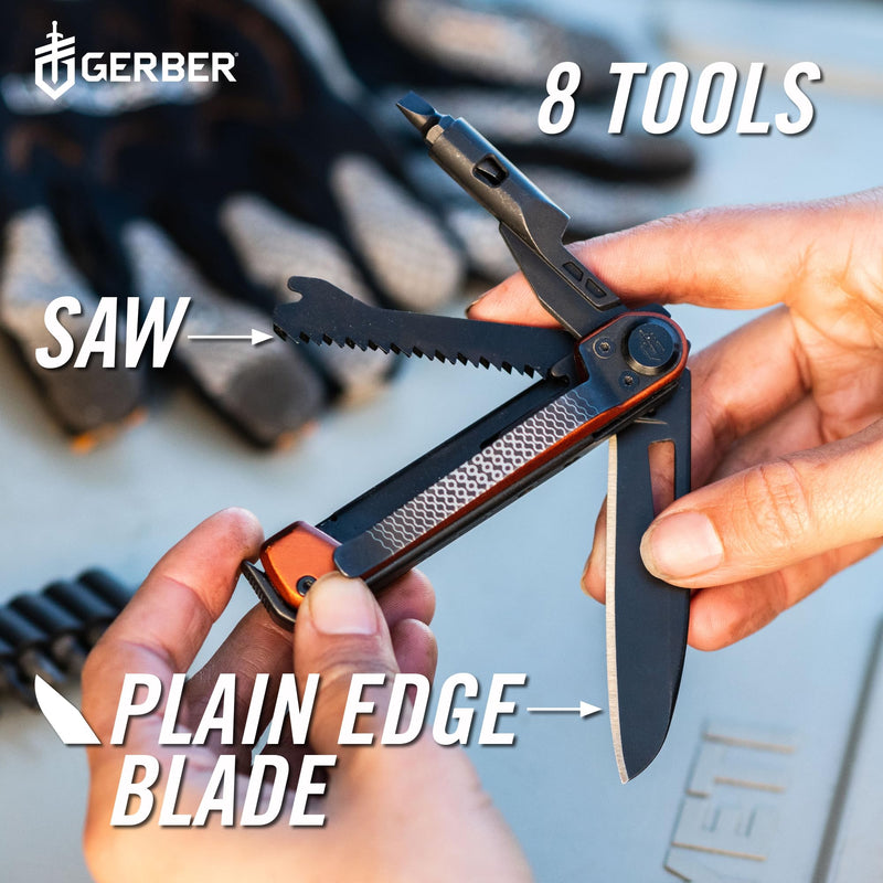Gerber Gear Armbar Trade 8-in-1 Pocket Knife EDC Multitool with Blade, Pry Bar, and Hammer for Camping, Burnt Orange