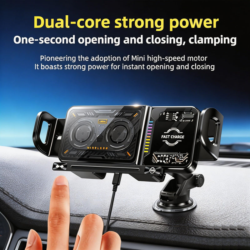 Wireless Car Charger, 2026 Upgrade 15W Fast Charging with LED Light Auto Clamping Phone Holder for iPhone 16/15/14/13 Mini Pro Max, Samsung Galaxy S25 Ultra, S24/S23 etc (Suction Cup)