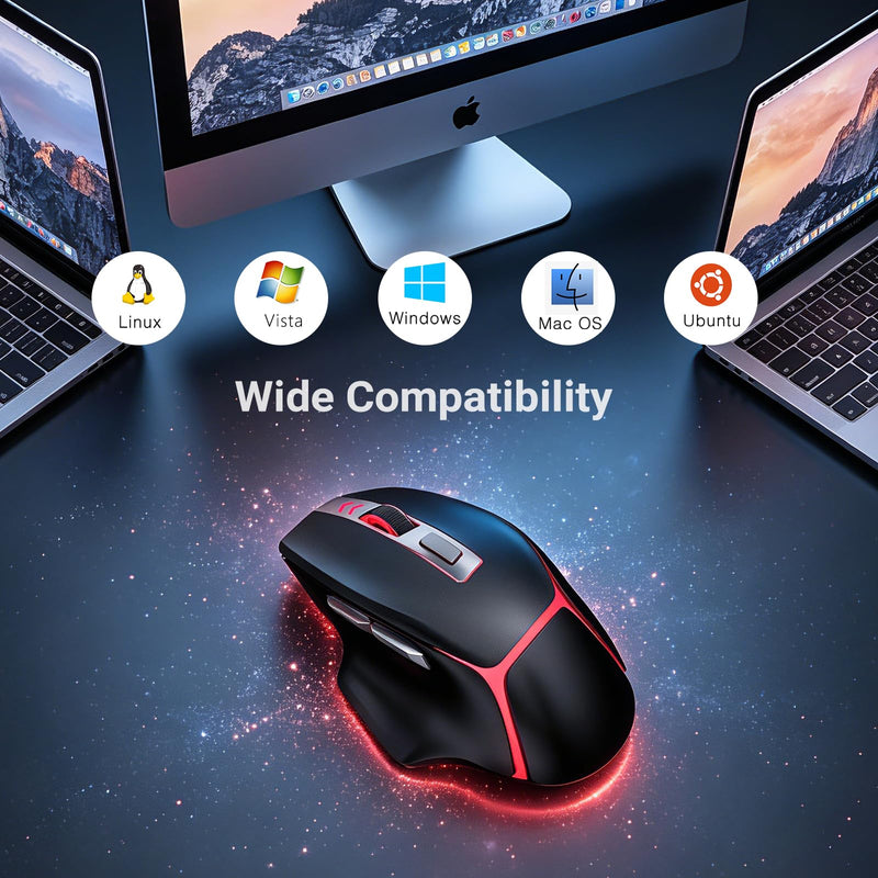 GAMCATZ Bluetooth Wireless Gaming Mouse,12500 DPI RGB Ergonomic Mouse with Tri-Mode (2.4G/USB-C/Wired), Rechargeable Gamer Mice for Computer, Mac, iPad, Laptop & PC (Black) Black